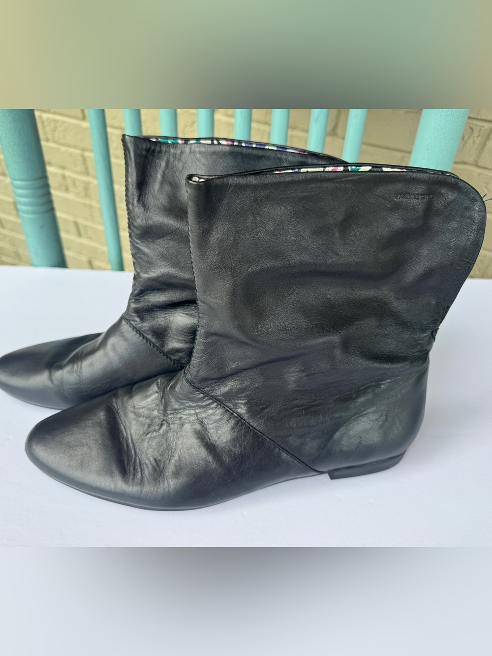 Vintage Women’s Vagabond Black Leather Slouch Boots Hummingbird Love Sole 10.5